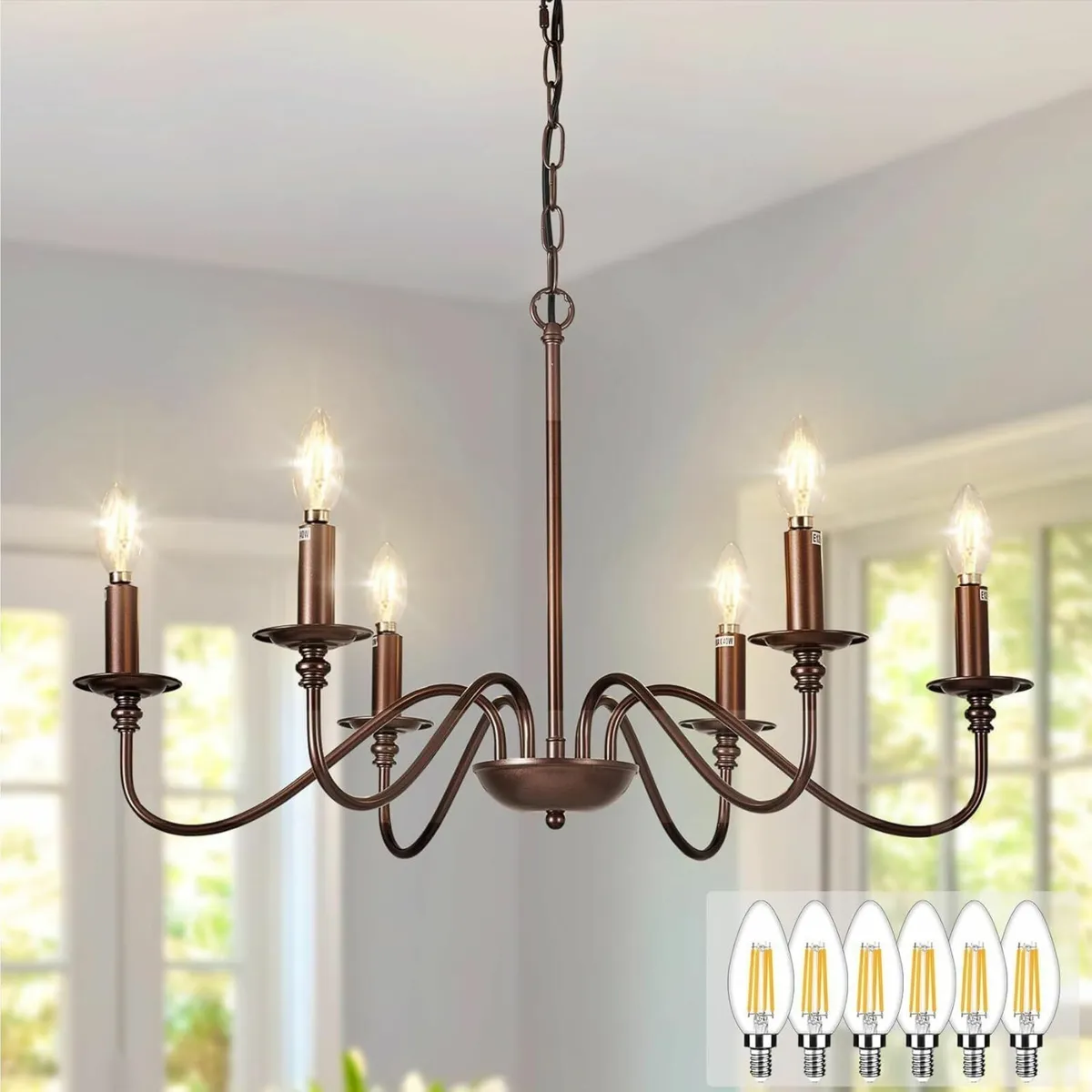 Brown Chandelier Light Fixture: 6-Light Modern - Image 1