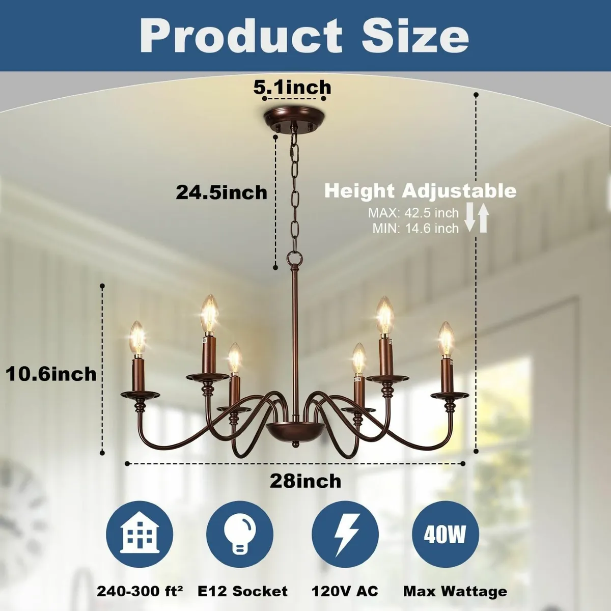 Brown Chandelier Light Fixture: 6-Light Modern - Image 2