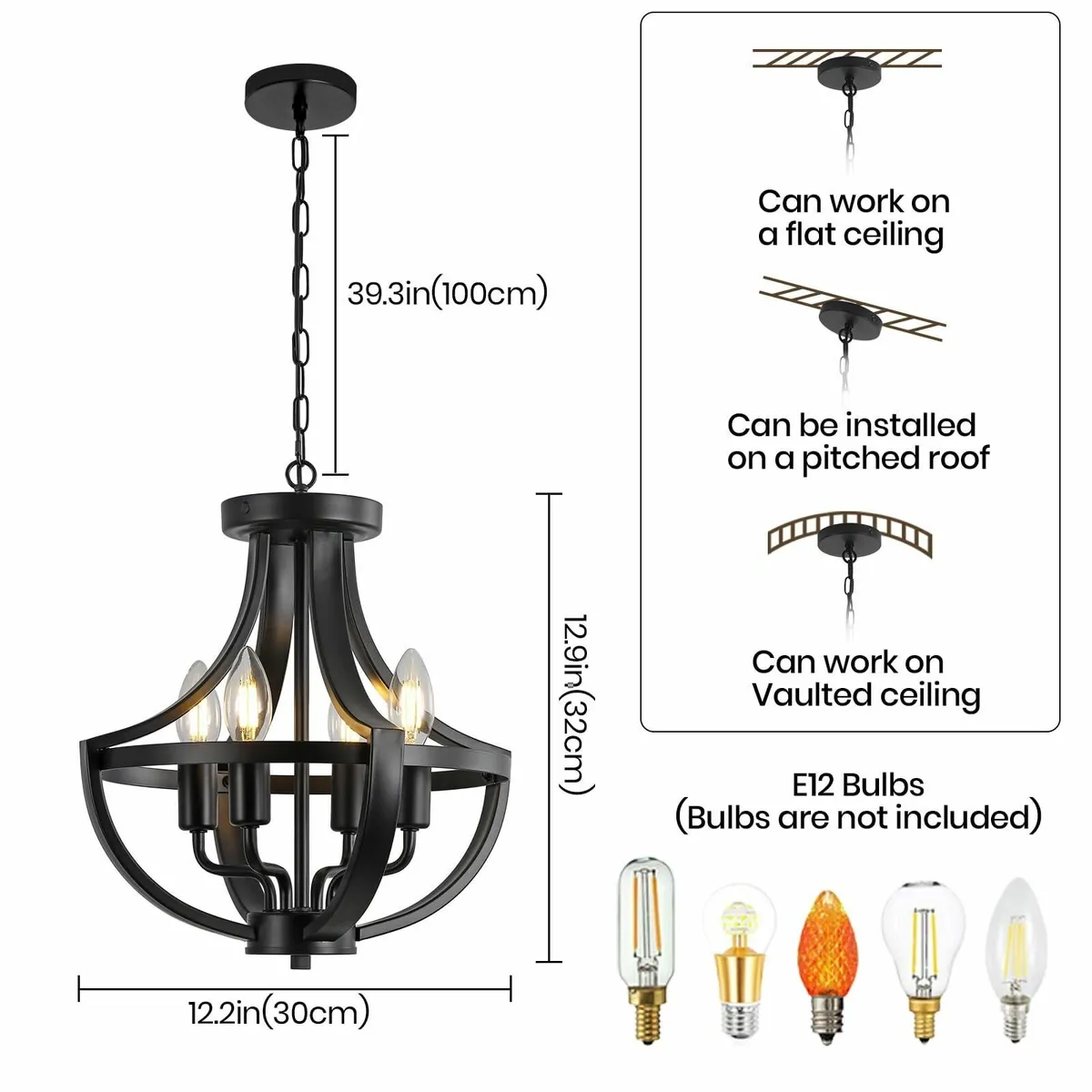 Modern Farmhouse Chandelier for Dining Room，4-Ligh - Image 2