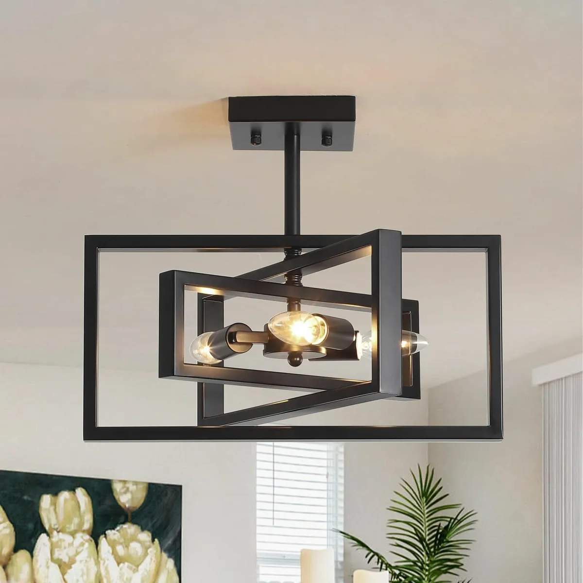 Black Ceiling Light Living Room 3 Lights Chandelie - Image 1