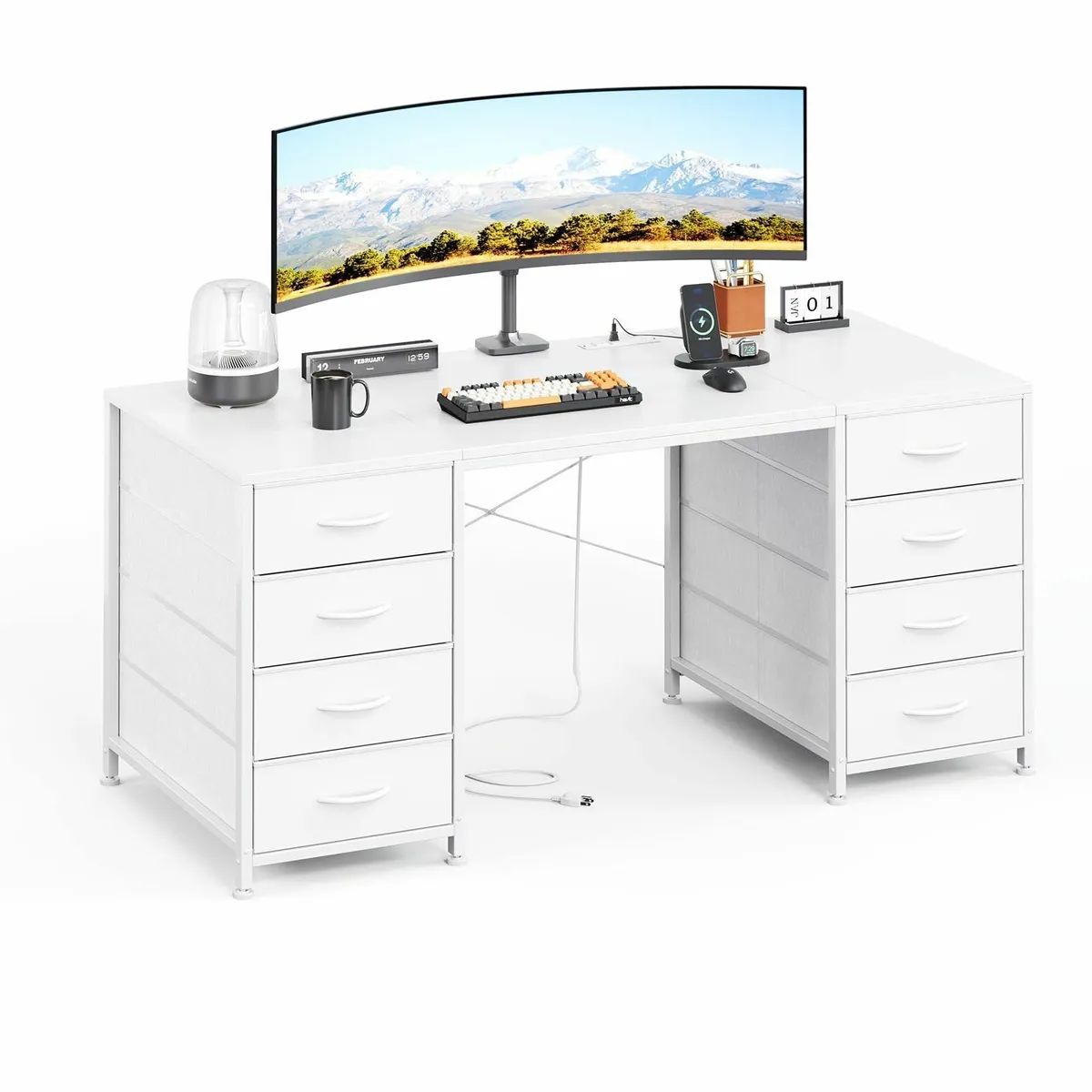 120cm Computer Desk with 8 Drawers Home Office - Image 1