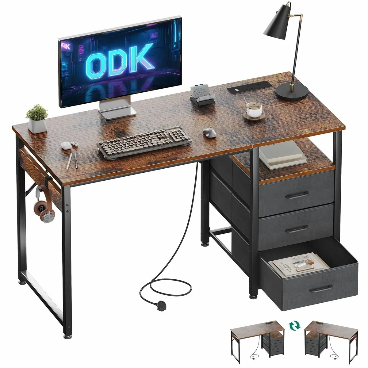 120cm Computer Desk with Drawers Office 2 Sockets - Image 1