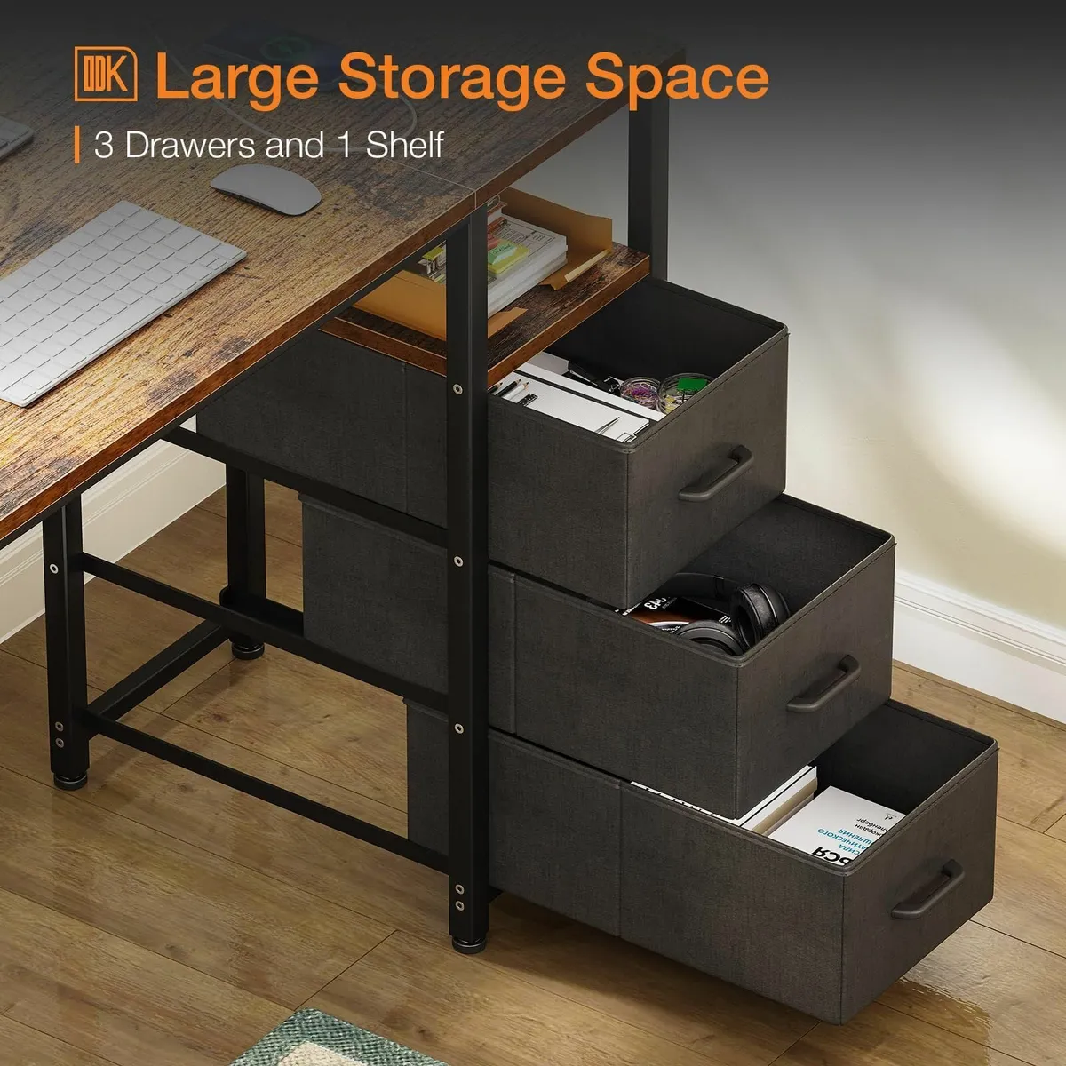 120cm Computer Desk with Drawers Office 2 Sockets - Image 4