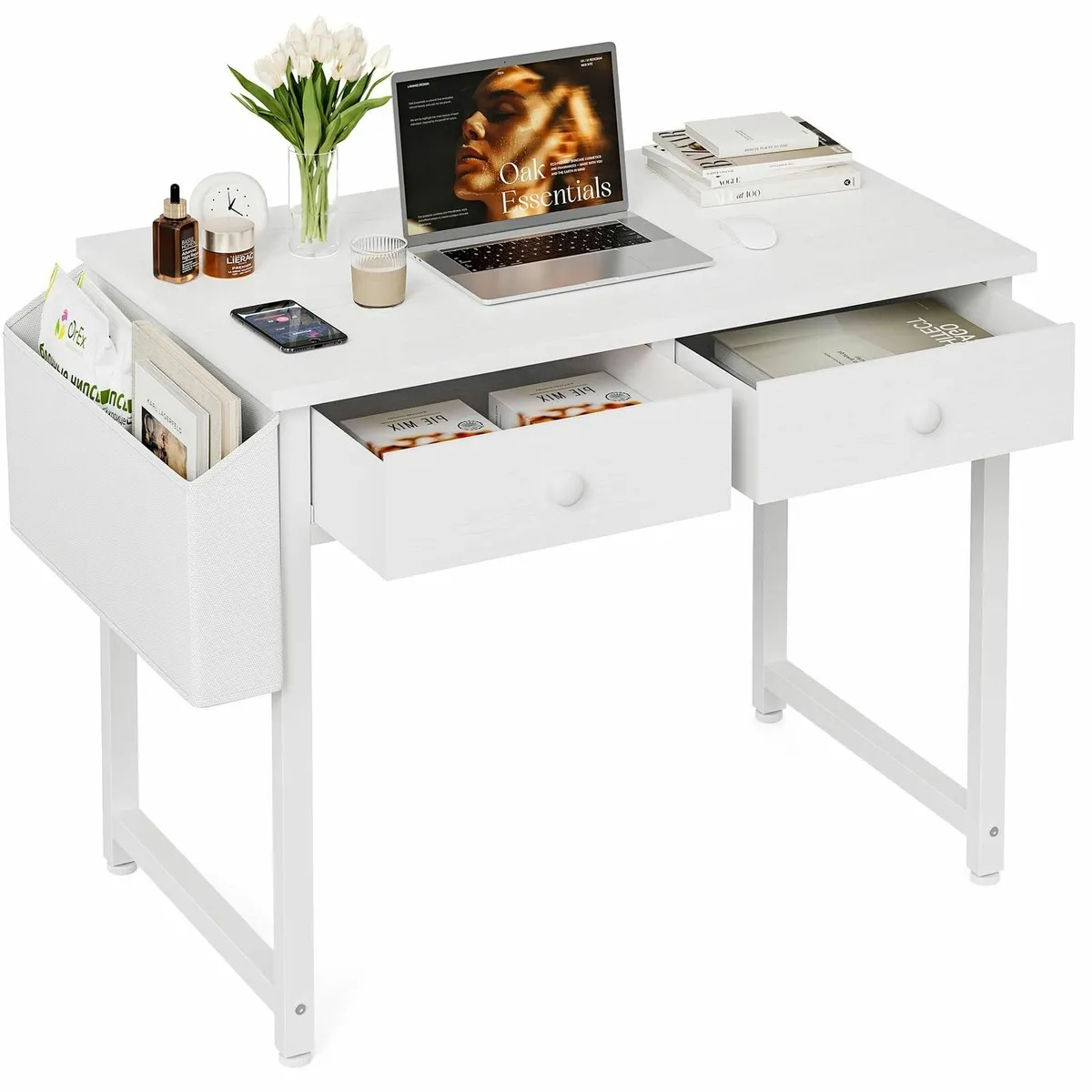 Small Computer Desk with 2 Fabric Drawers 80 x 40 - Image 1