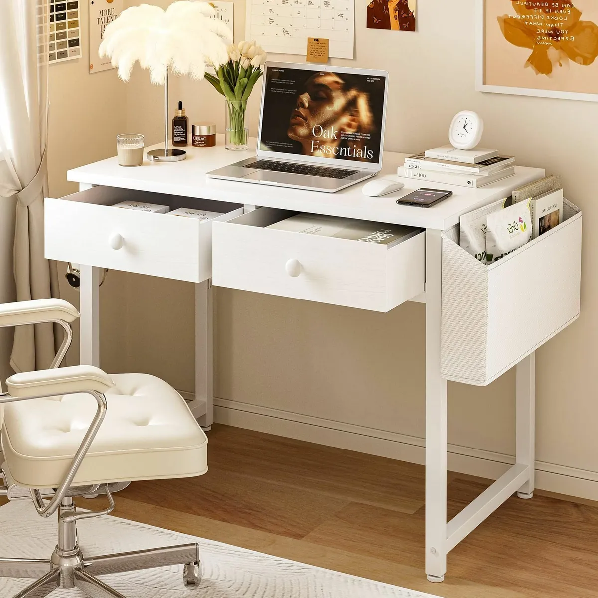 Small Computer Desk with 2 Fabric Drawers 80 x 40 - Image 2