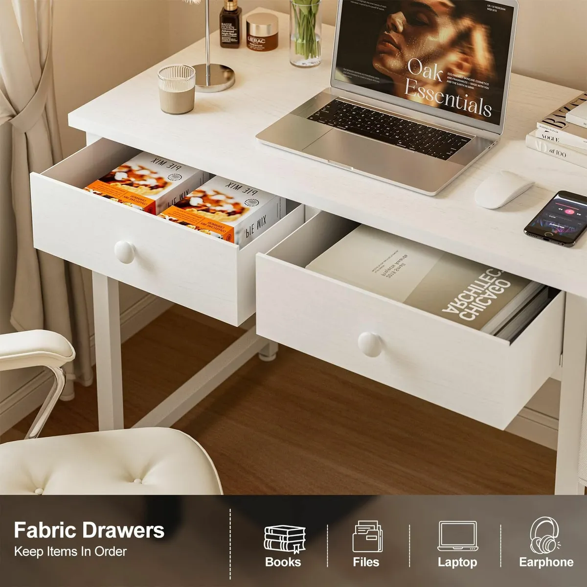 Small Computer Desk with 2 Fabric Drawers 80 x 40 - Image 4