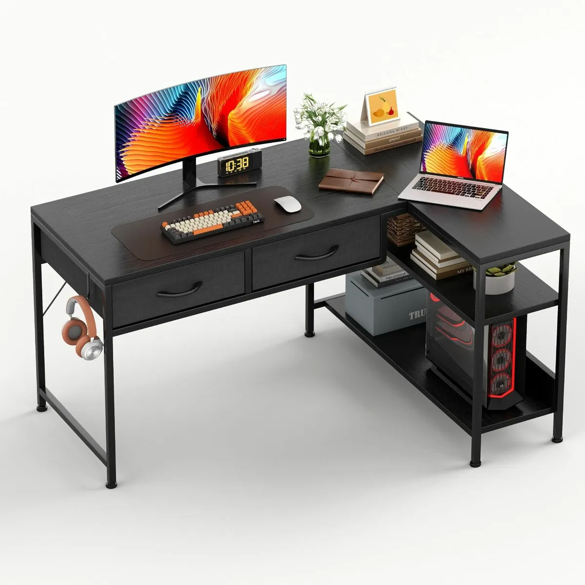 L Shaped Computer Desk with 2 Drawers 100CM - Image 1