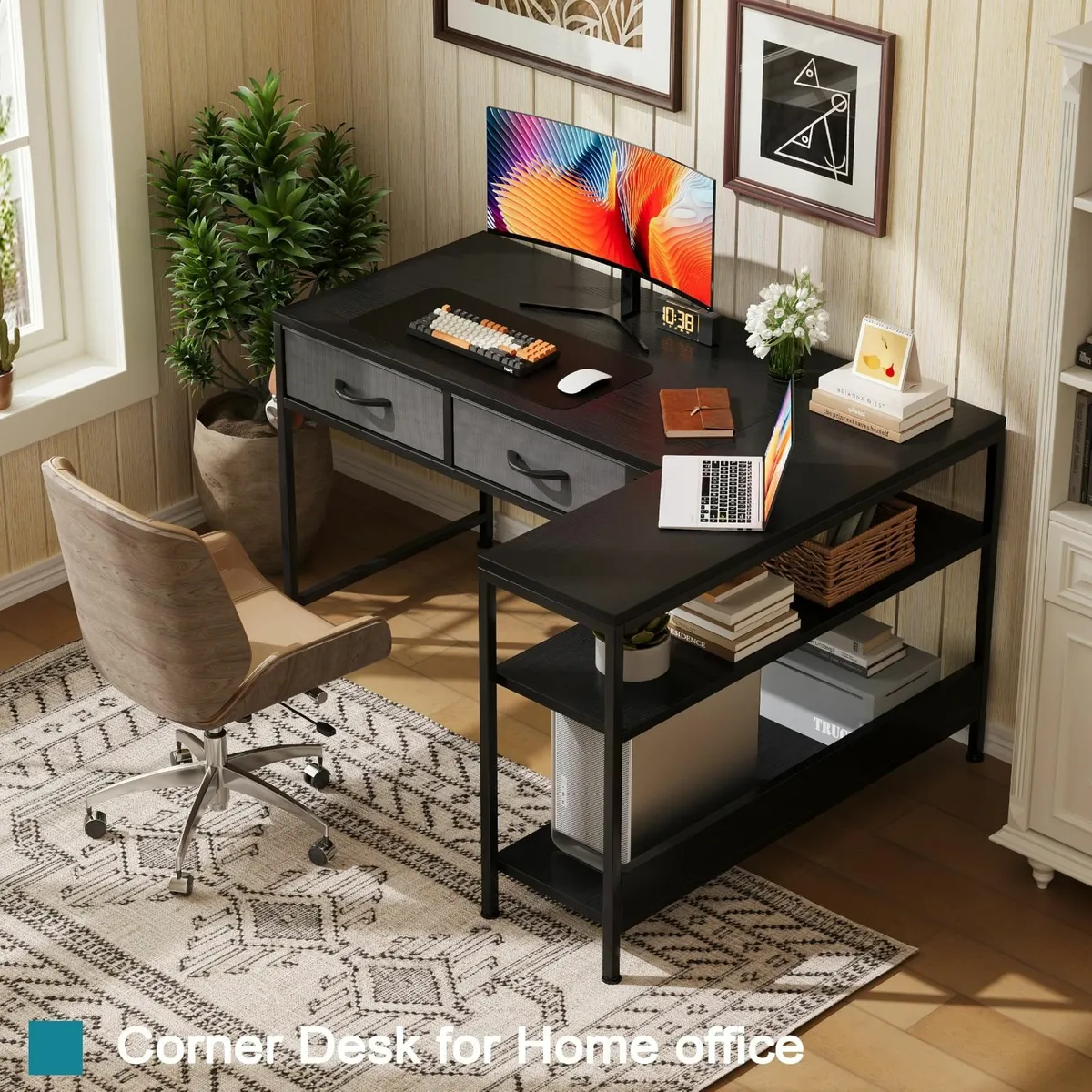 L Shaped Computer Desk with 2 Drawers 100CM - Image 2