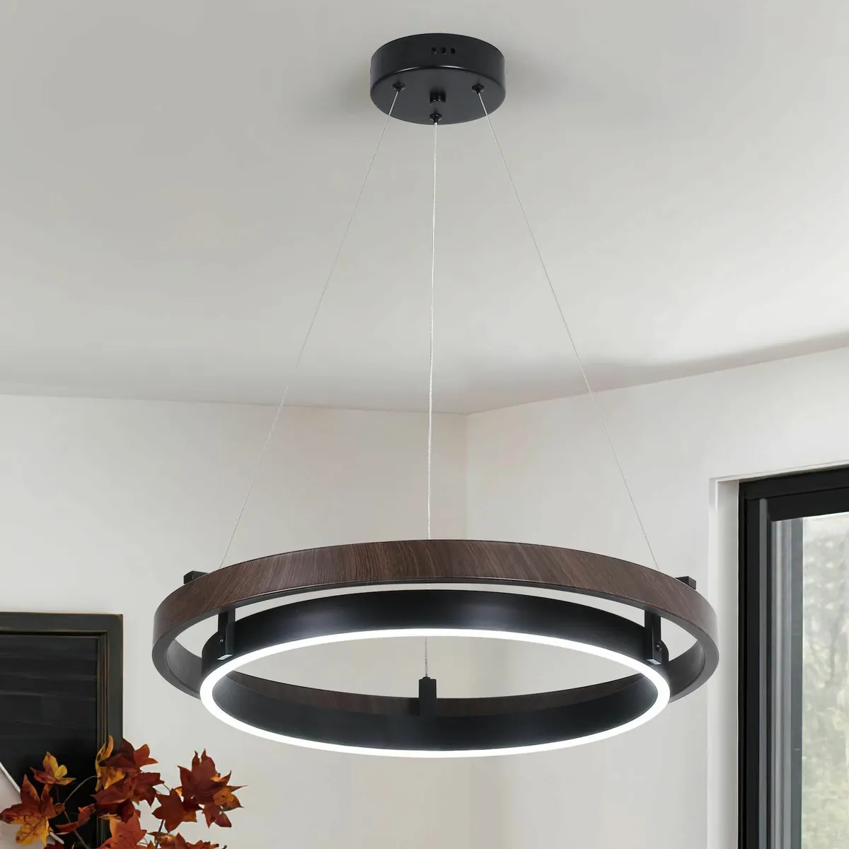 LED 2-Ring Chandelier Black Light Fixture with - Image 1