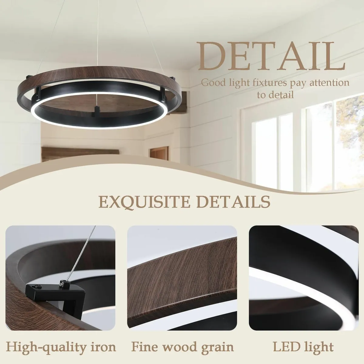 LED 2-Ring Chandelier Black Light Fixture with - Image 3