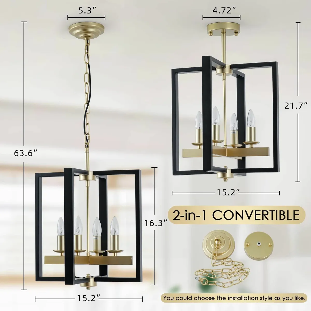 Industrial Lantern Chandelier 4-Light Modern - Image 3
