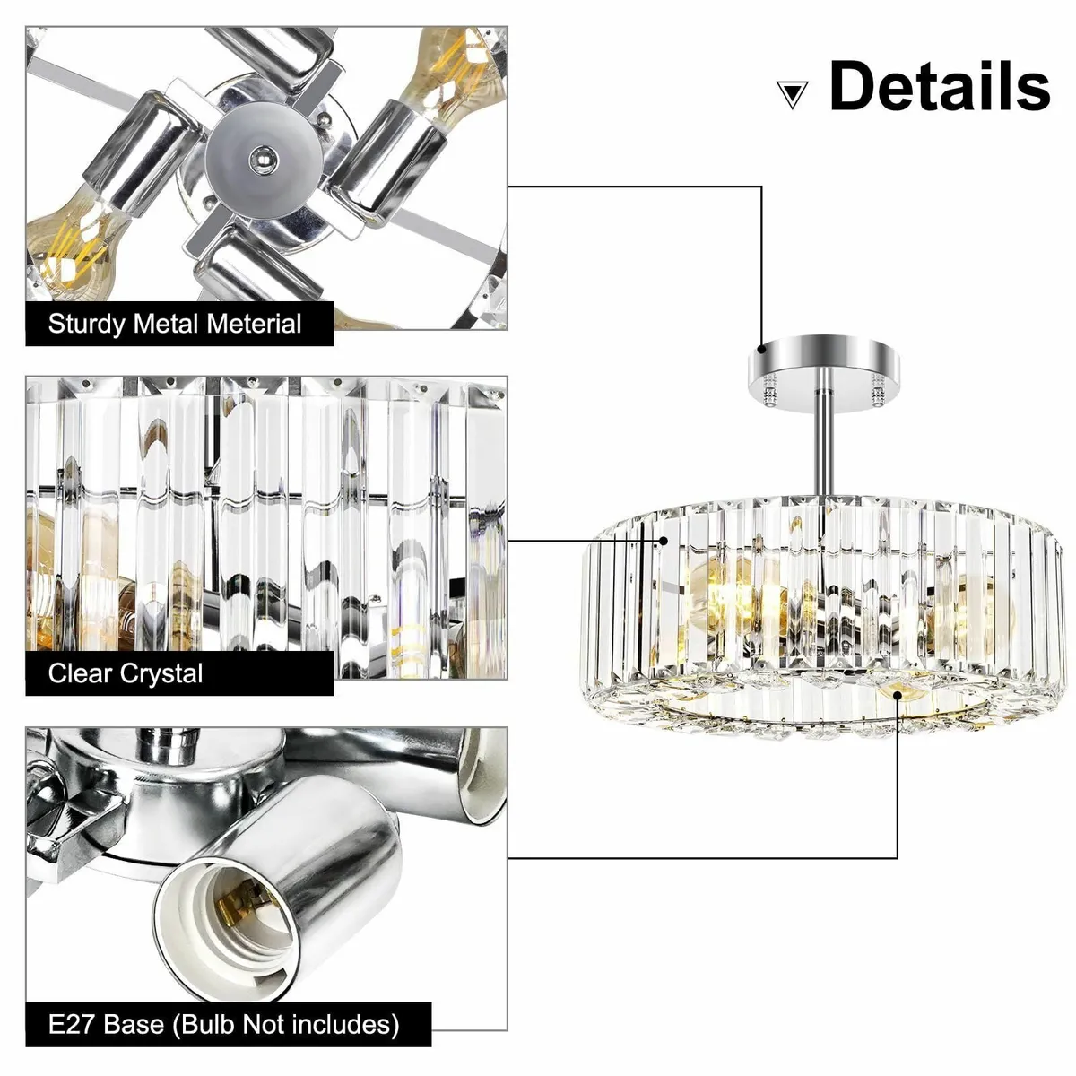 Modern Crystal Ceiling Lights Fixture 4-Lights - Image 4