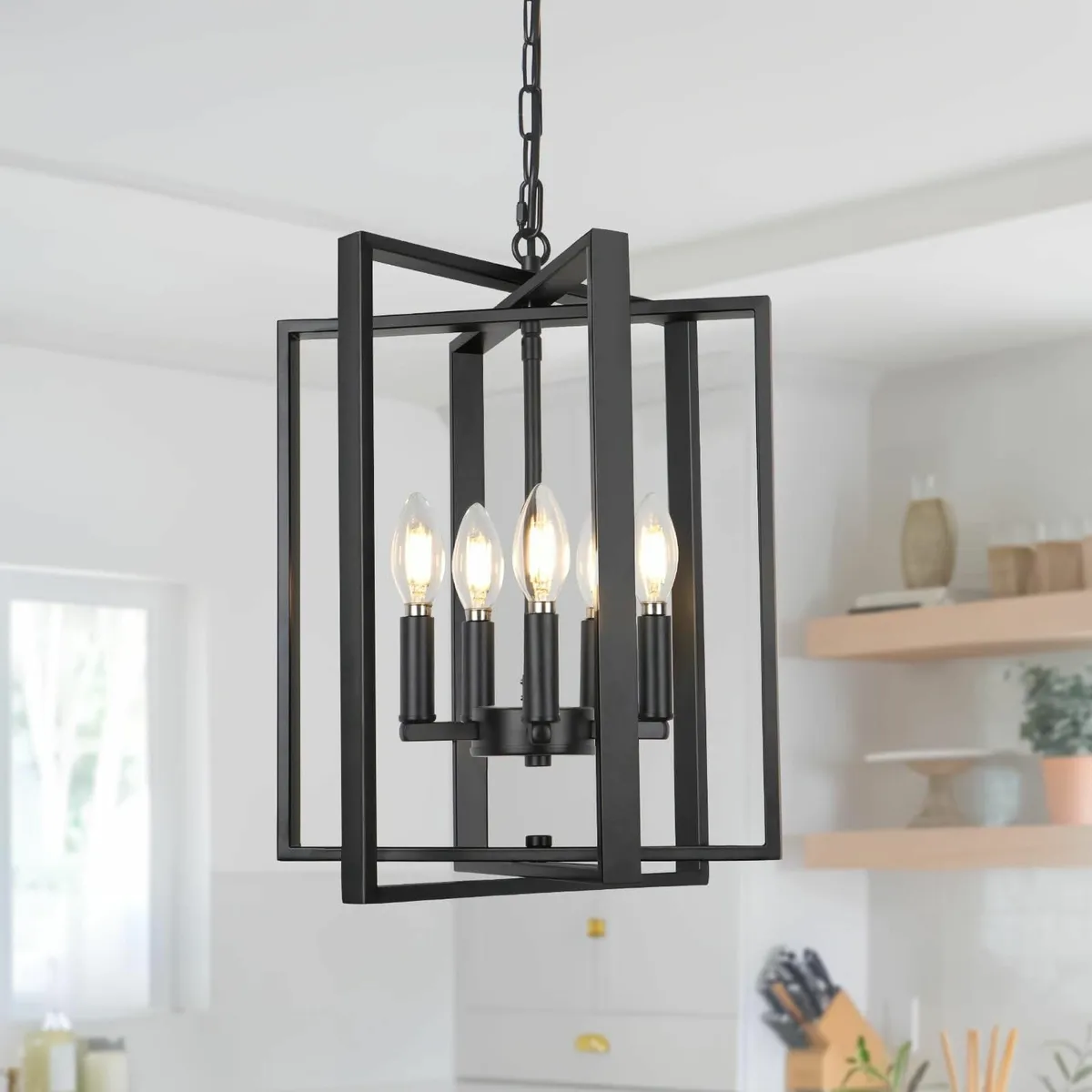 Modern Black Chandelier 5 Lights Farmhouse Rustic - Image 1