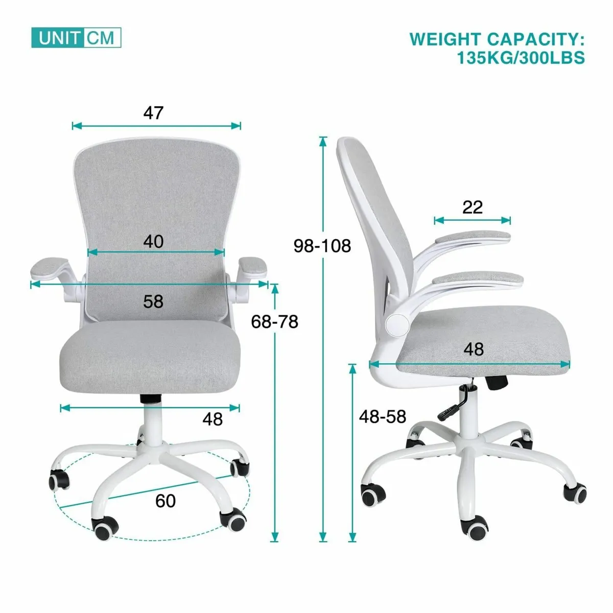 Ergonomic Desk Chair - Flip-up Armrest Mesh with - Image 3
