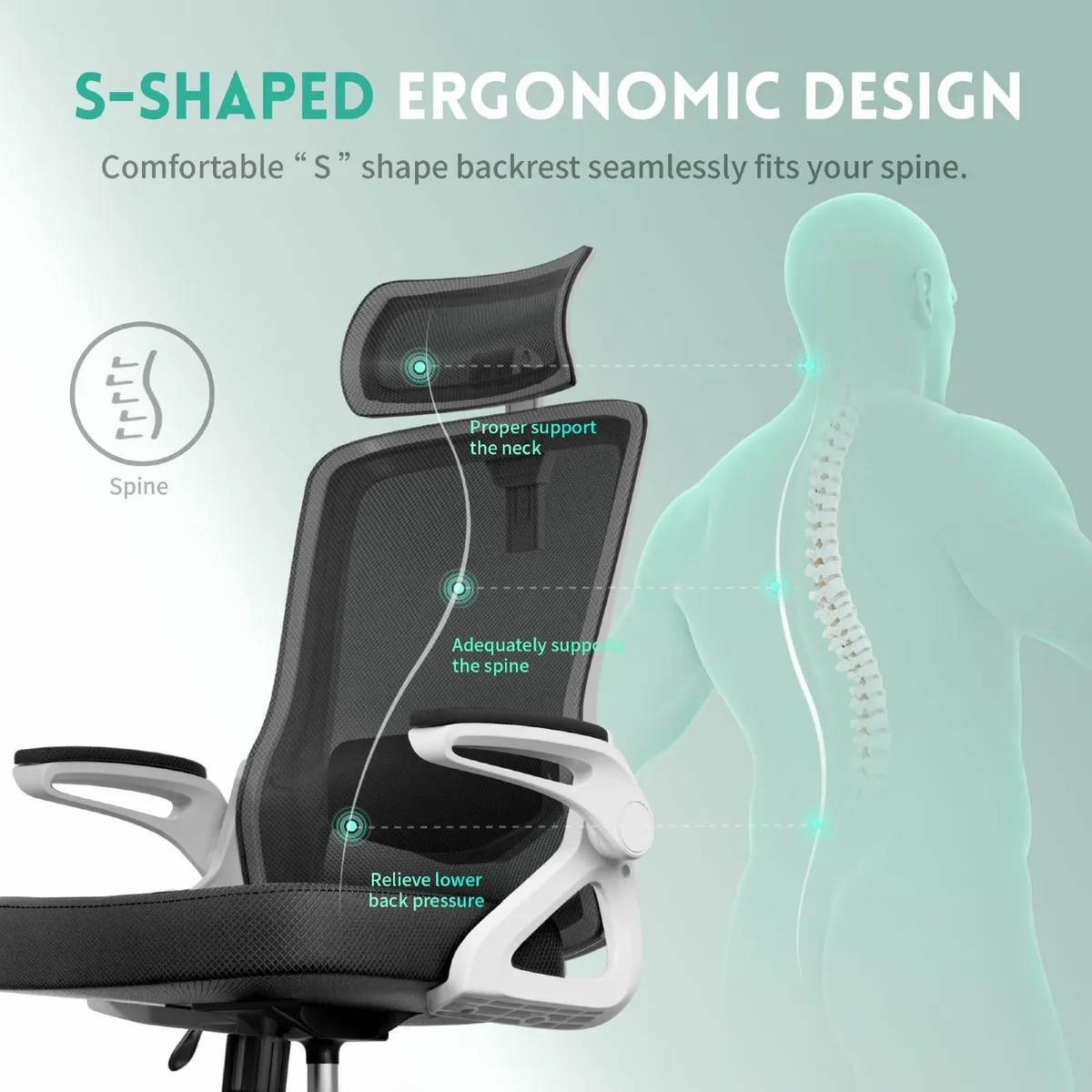 Ergonomic Office Chair S-Shaped Mesh Desk Chairs - Image 3