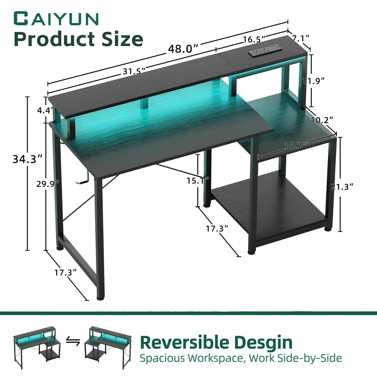 CAIYUH 48 Inch Gaming Desk Computer with Power - Image 3
