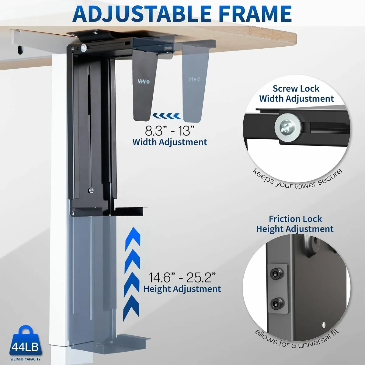Adjustable Under Desk and Wall Large PC Mount - Image 4