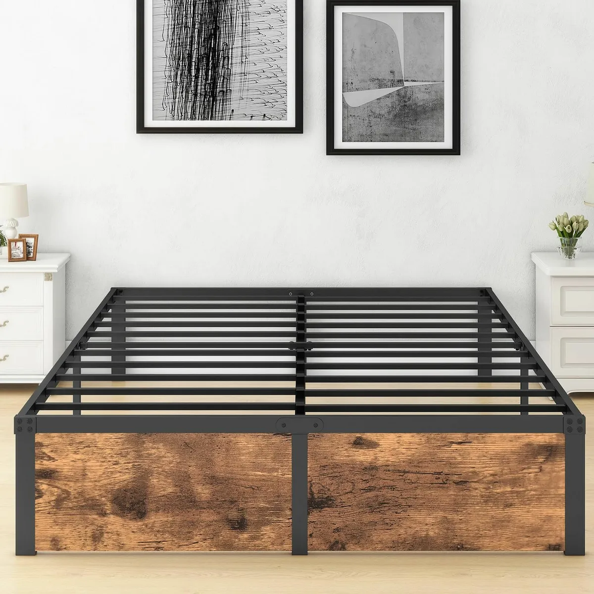 5ft King Size Bed Frame with Wooden Footbed Solid - Image 1