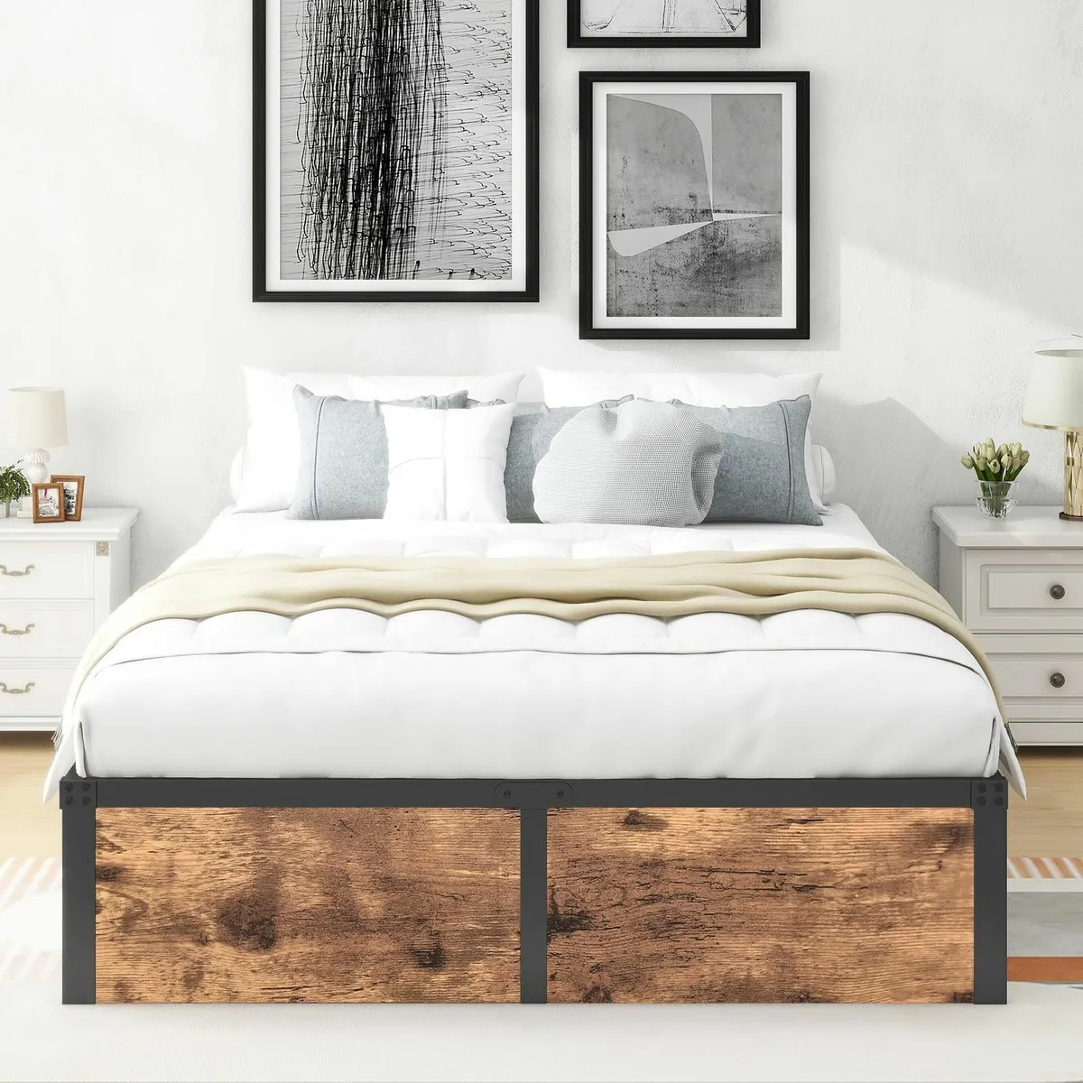 5ft King Size Bed Frame with Wooden Footbed Solid - Image 3