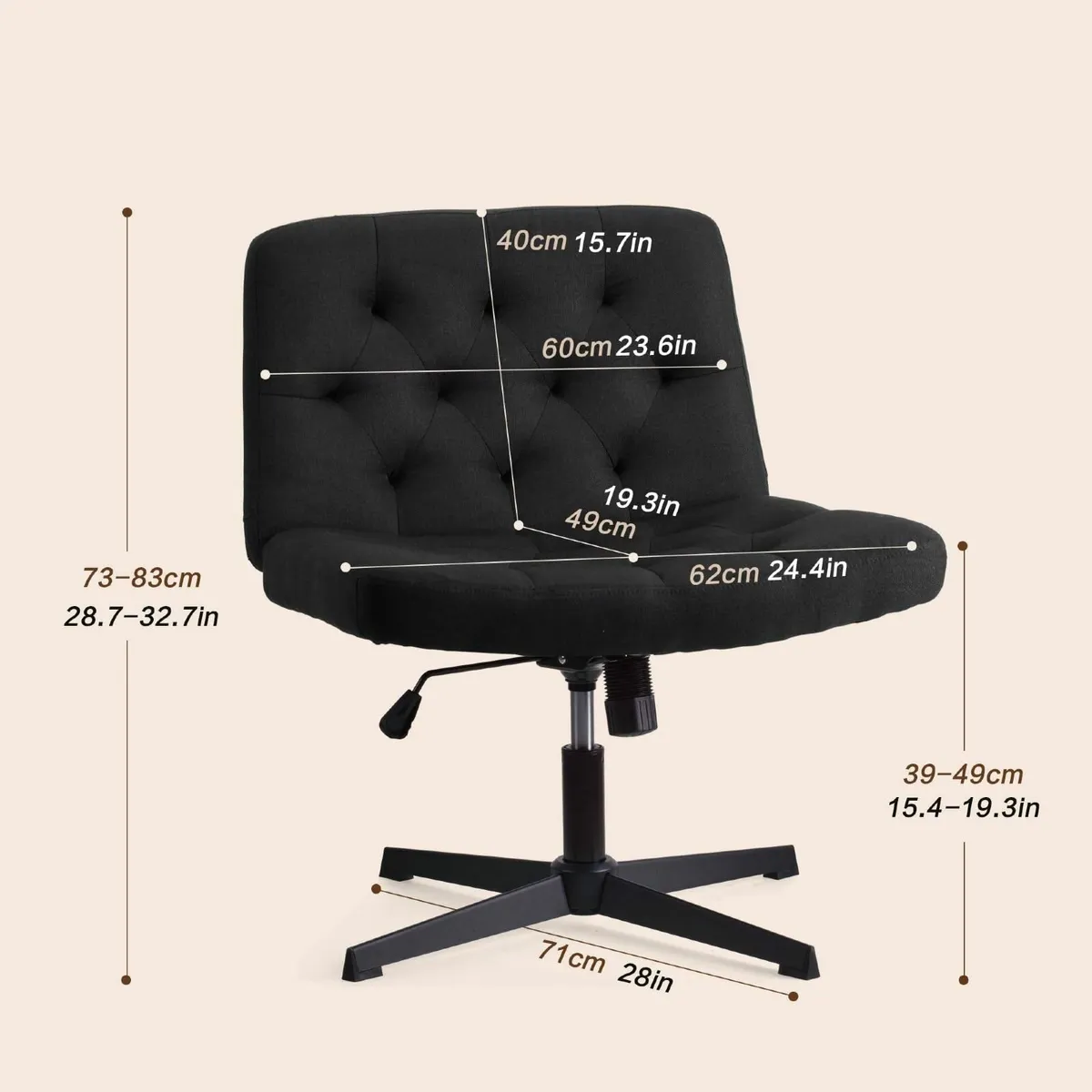 Armless Desk Chair Cross legged Vanity with Wide - Image 3