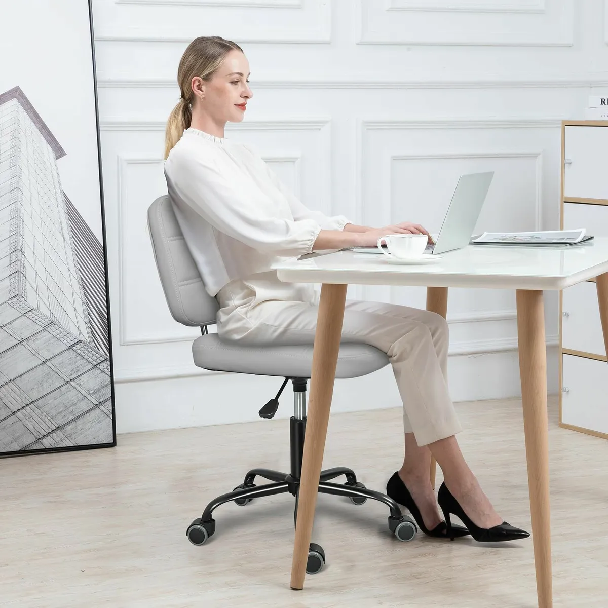 Armless Home Office Desk Chair with Wheels Modern - Image 2