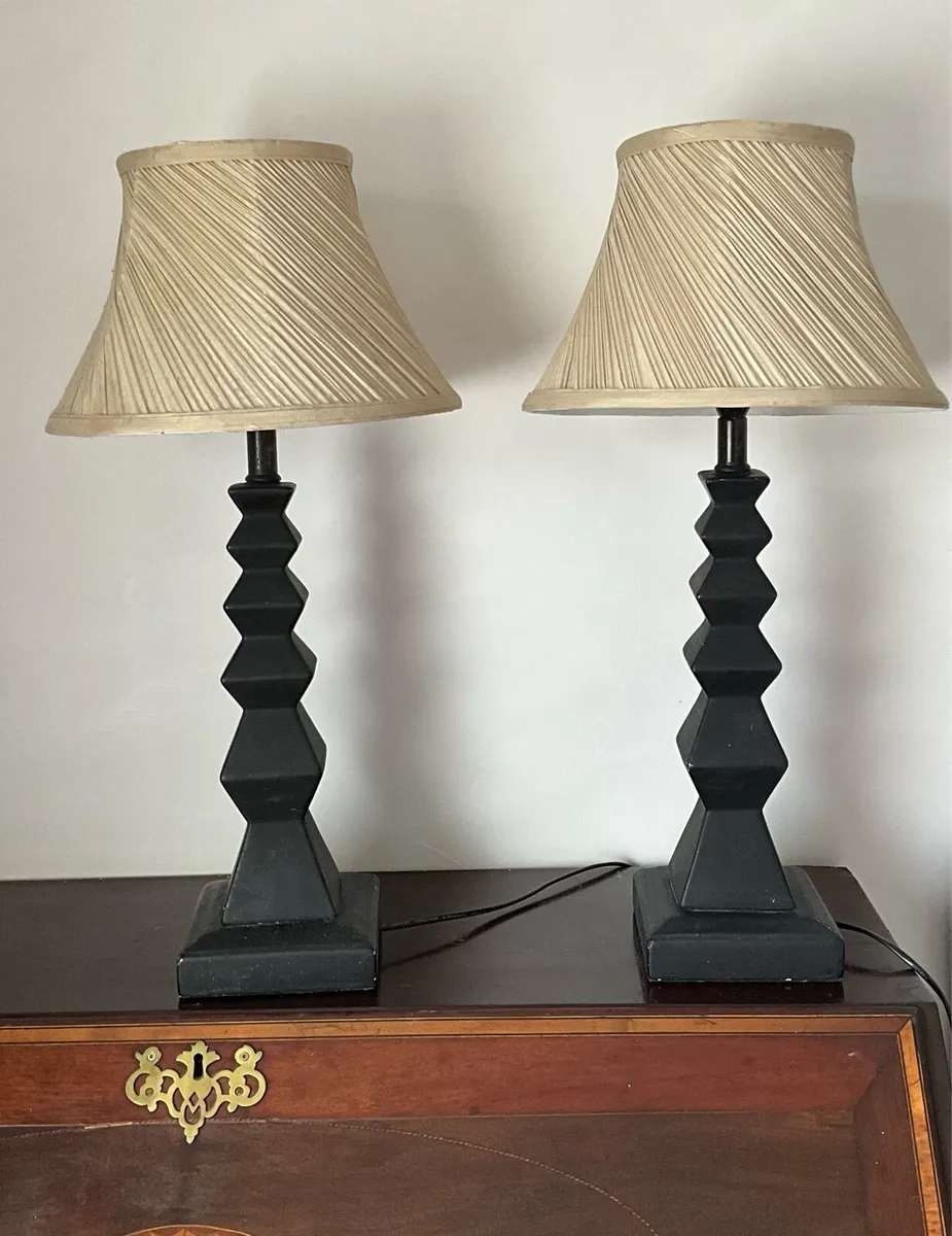 Pair of Ceramic Lamps Complete-Shades & Bulbs - Image 1