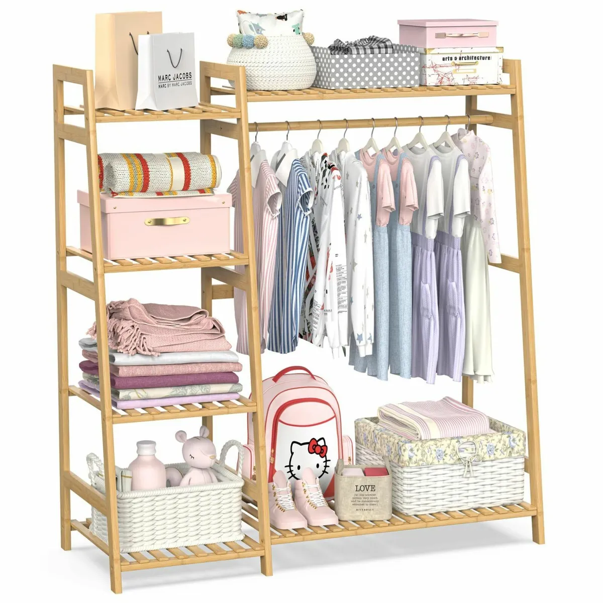 Kids Clothing Rack with Shelves Bamboo Clothes - Image 1