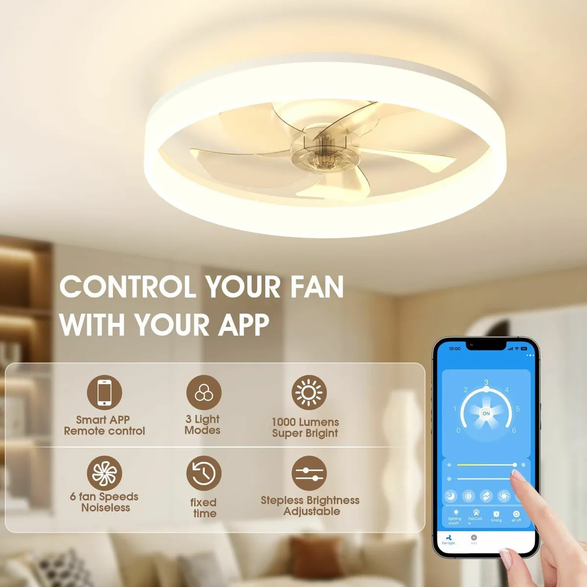 50CM LED Ceiling Light with Fan and Remote APP - Image 3