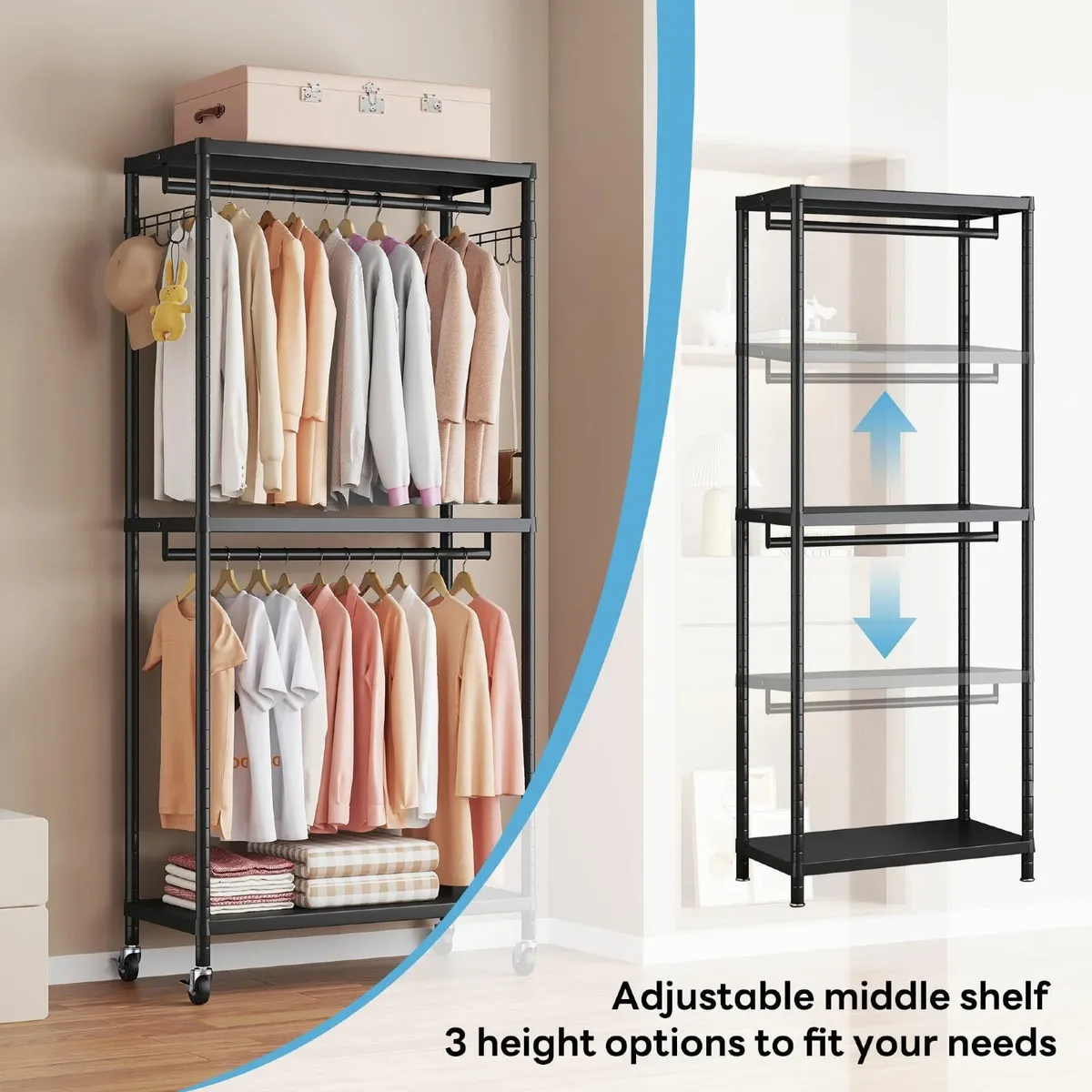 200cm Tall Heavy Duty Clothes Rail Metal Open - Image 4