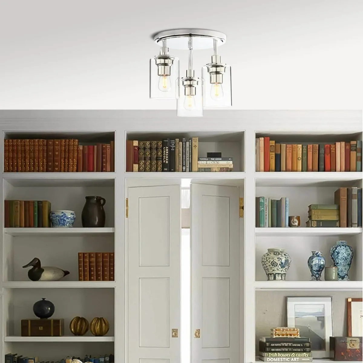 Vintage 3 Way Ceiling Lights Industrial Glass - Image 2