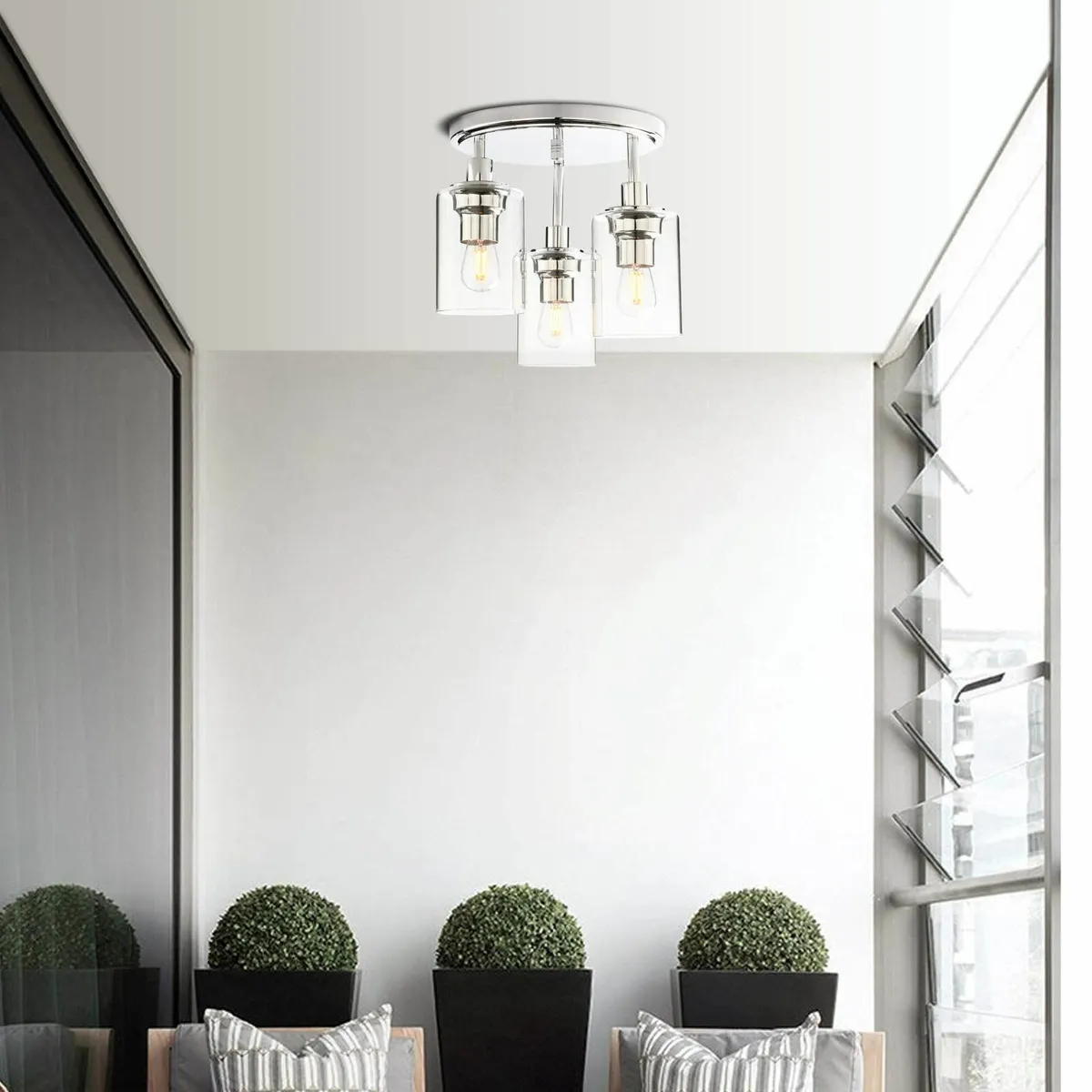 Vintage 3 Way Ceiling Lights Industrial Glass - Image 3