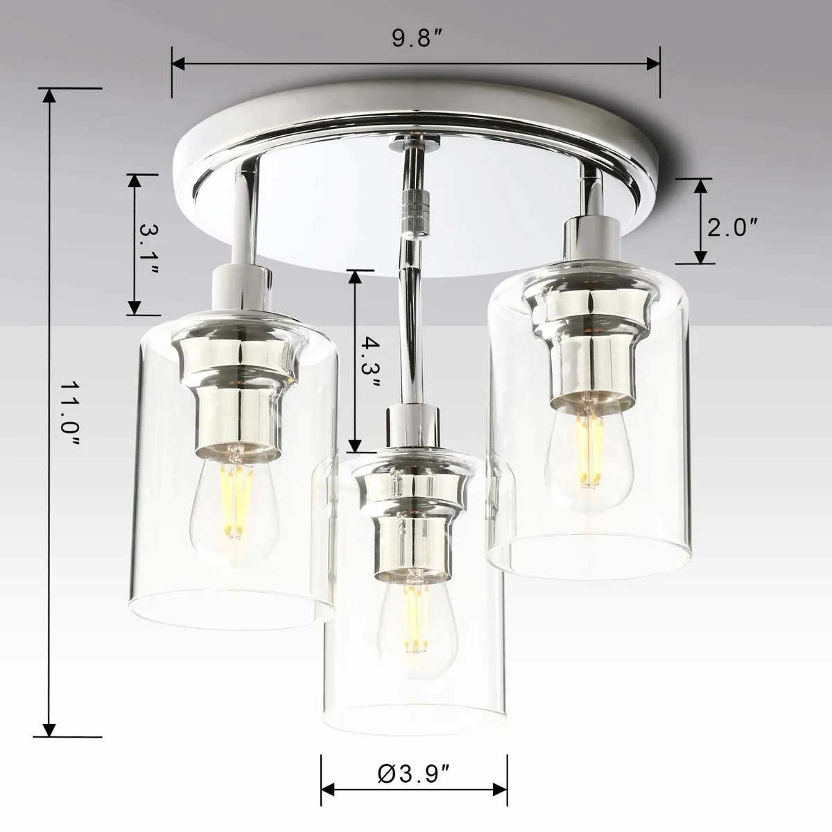 Vintage 3 Way Ceiling Lights Industrial Glass - Image 4