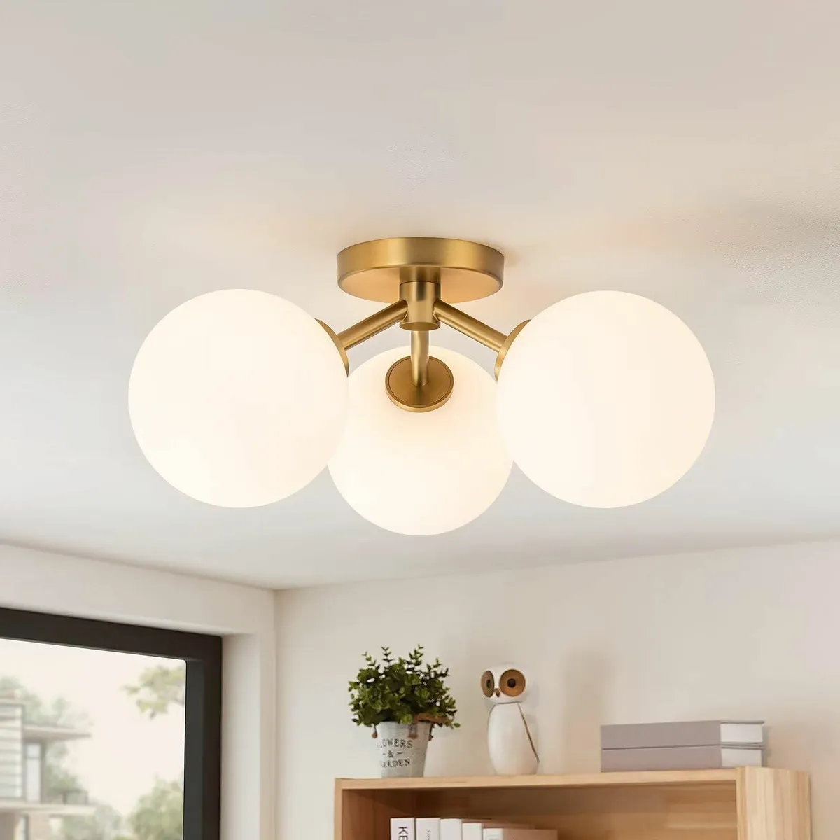 Mid Century Modern Ceiling Light Glass Globe Semi - Image 1