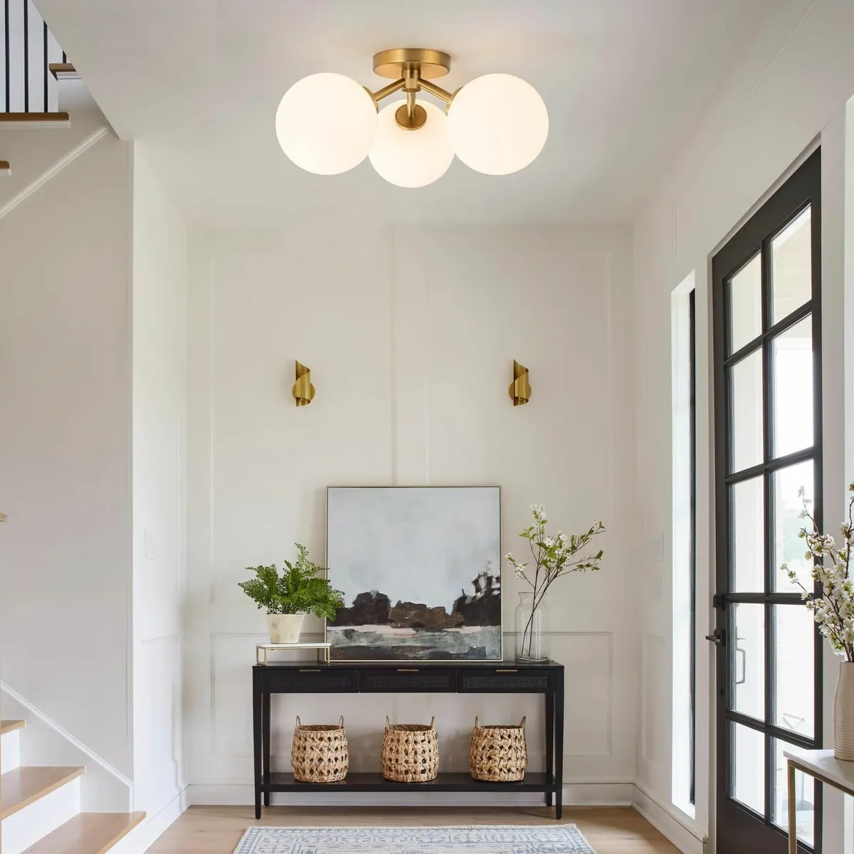 Mid Century Modern Ceiling Light Glass Globe Semi - Image 3