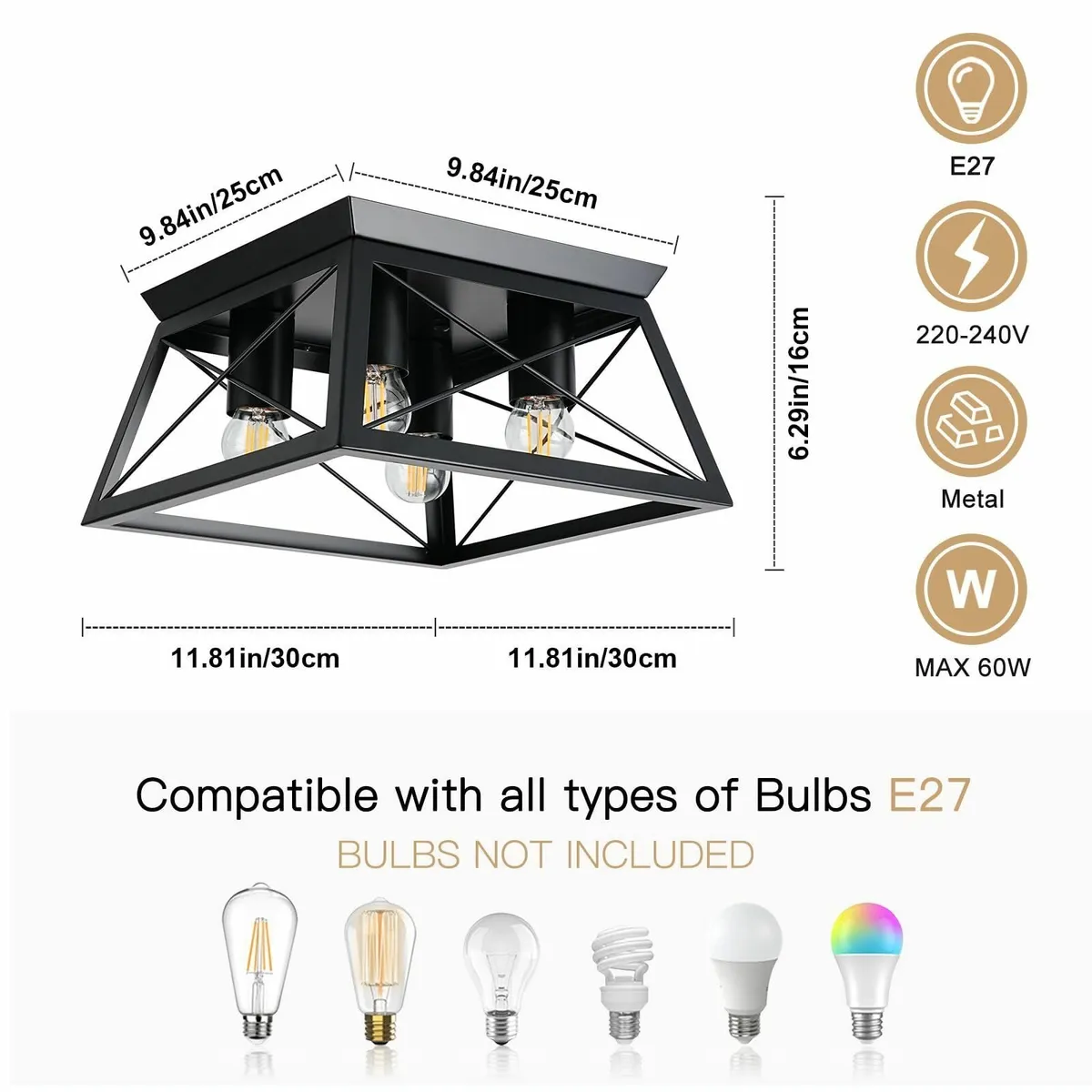 4-Light Ceiling Lights - Black Industrial Light - Image 2