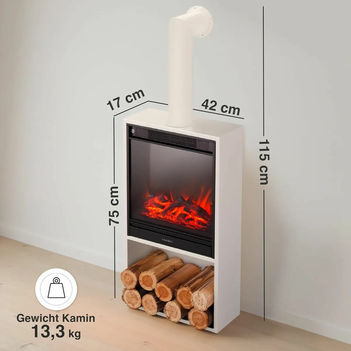 Freestanding Electric Fireplace with Heater & Chim - Image 3