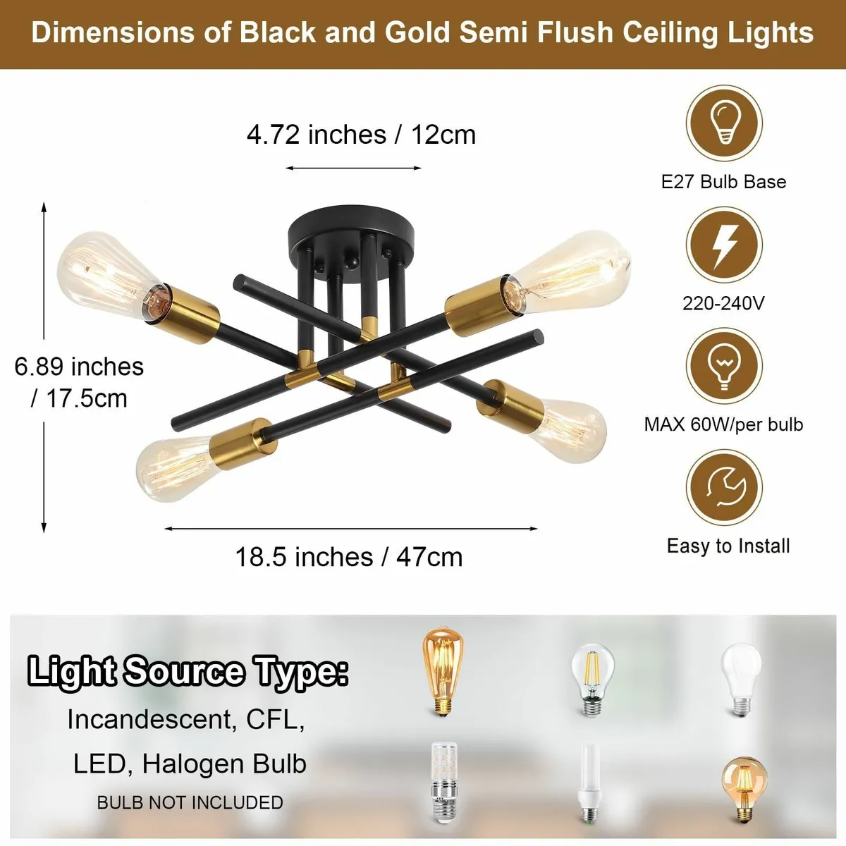 Sputnik Ceiling Light 4 Lights Modern Living Room - Image 4