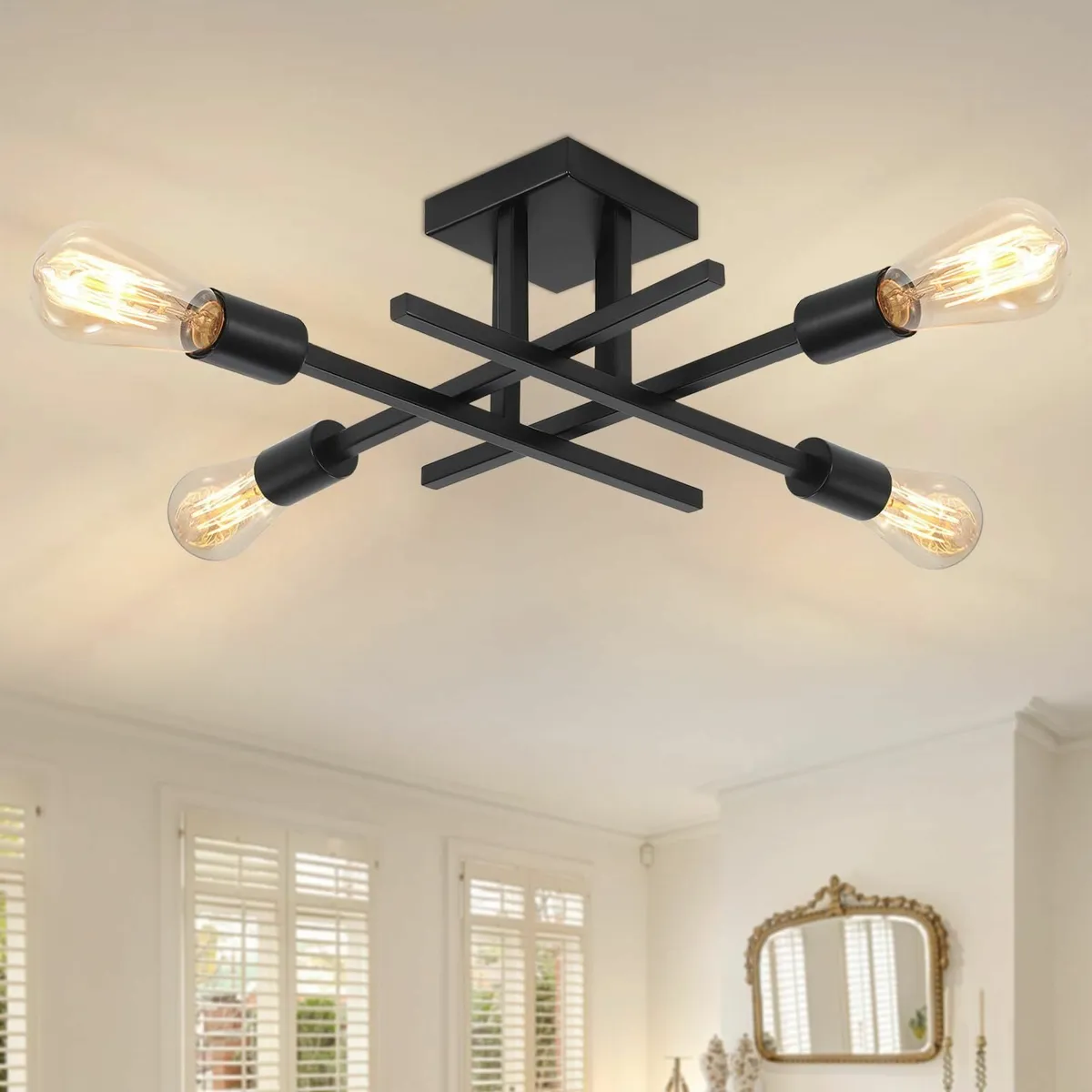 Sputnik Ceiling Light 4 Lights Black Living Room - Image 1