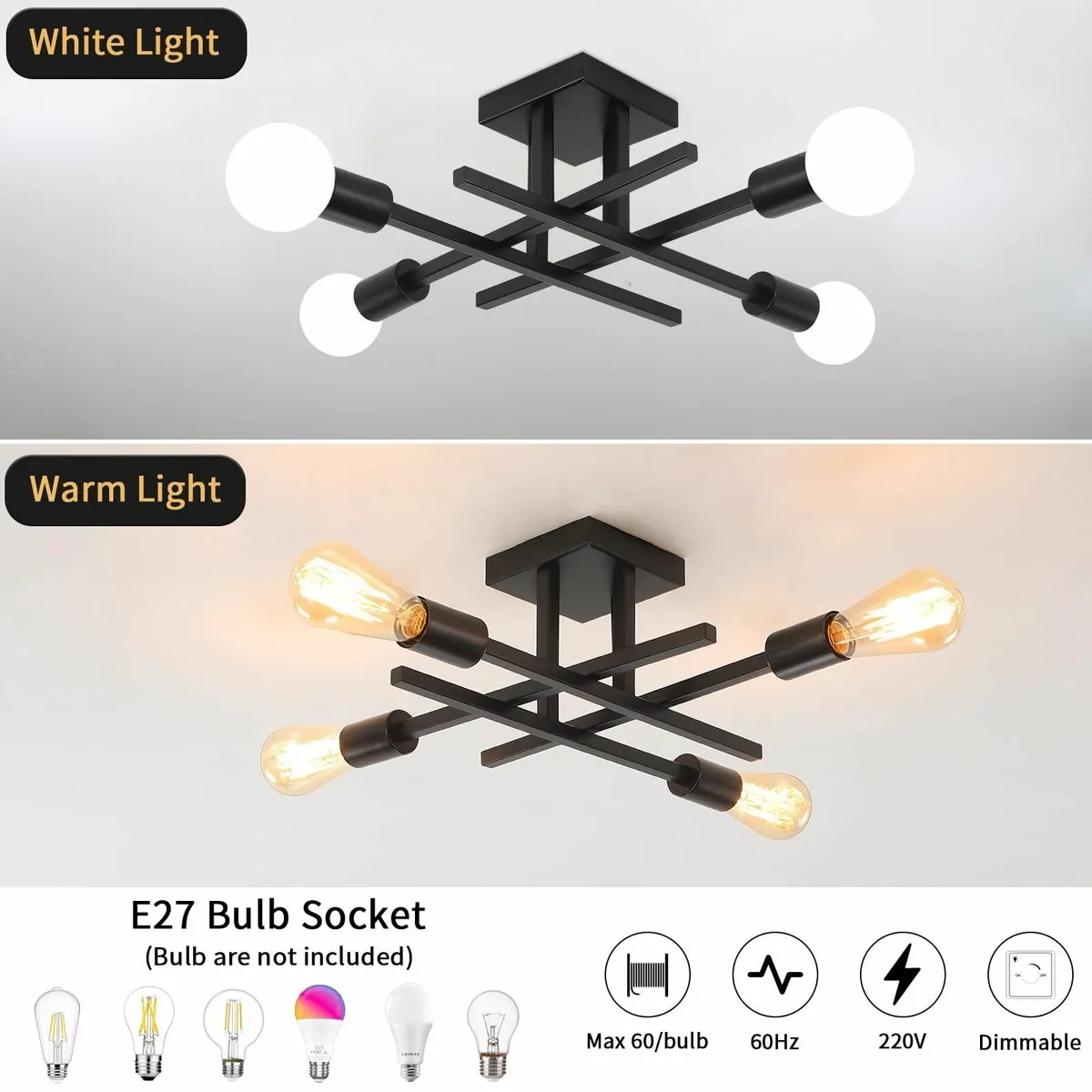 Sputnik Ceiling Light 4 Lights Black Living Room - Image 3