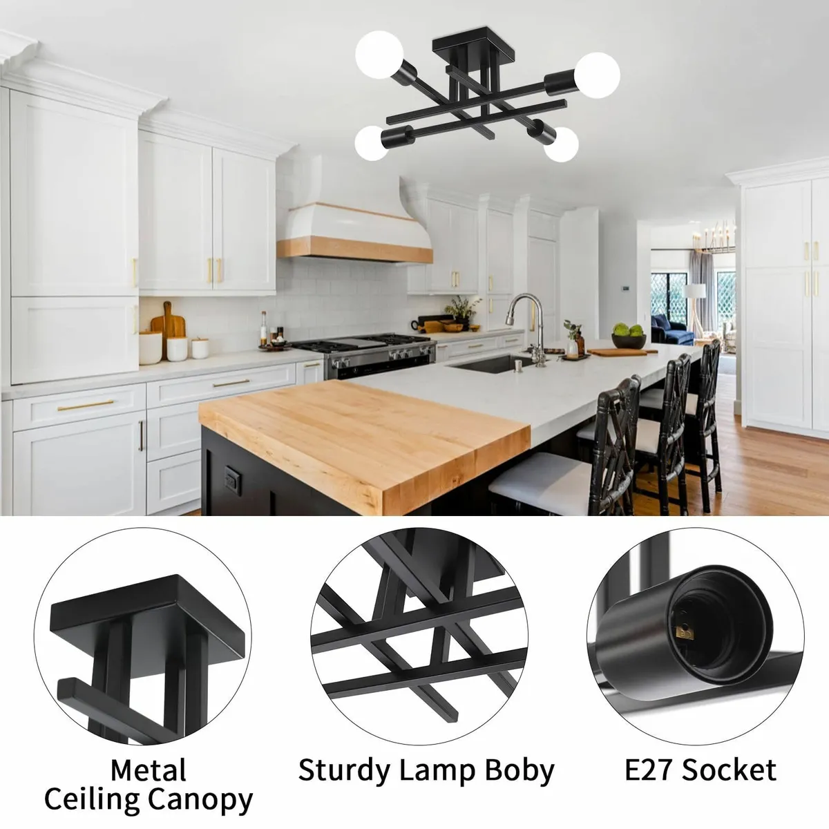 Sputnik Ceiling Light 4 Lights Black Living Room - Image 4