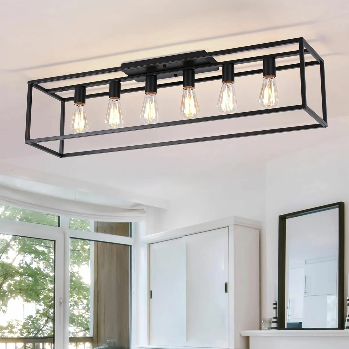 Retro Industrial Ceiling Light 6 Iron Cage Flush - Image 1