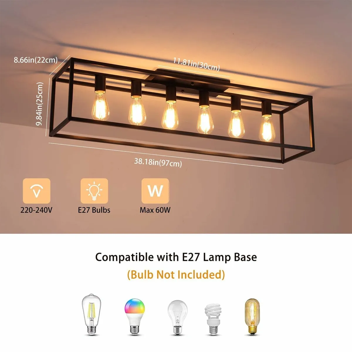 Retro Industrial Ceiling Light 6 Iron Cage Flush - Image 2