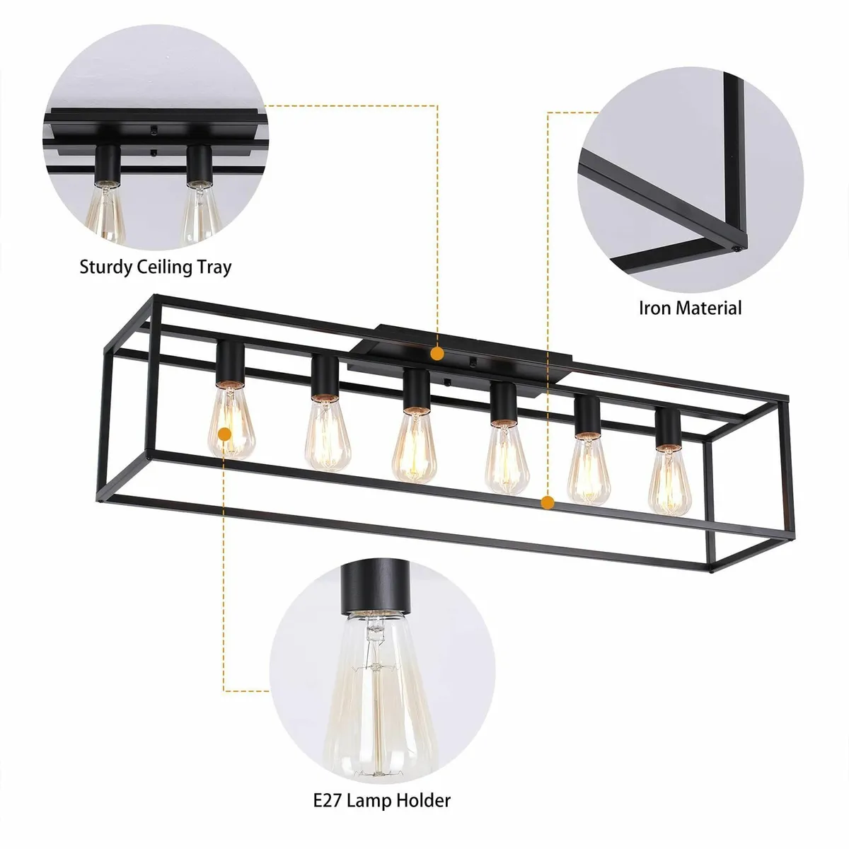 Retro Industrial Ceiling Light 6 Iron Cage Flush - Image 3