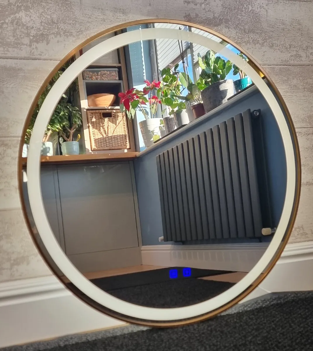 LED Bathroom Mirror Gold Frame Antifog Dual LED - Image 3