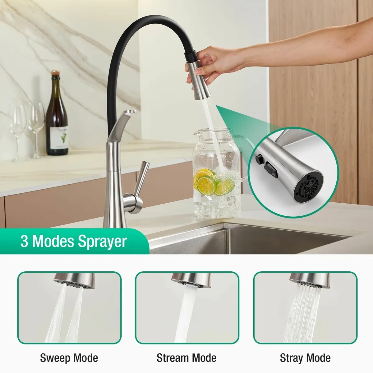 Kitchen Tap With Pull Down Dual Function Sprayer - Image 2