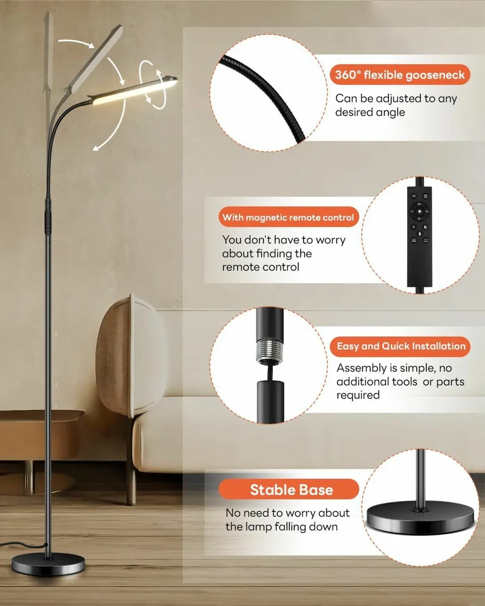 LED Floor Lamp 18W 1800LM Dimmable Adjustable - Image 4