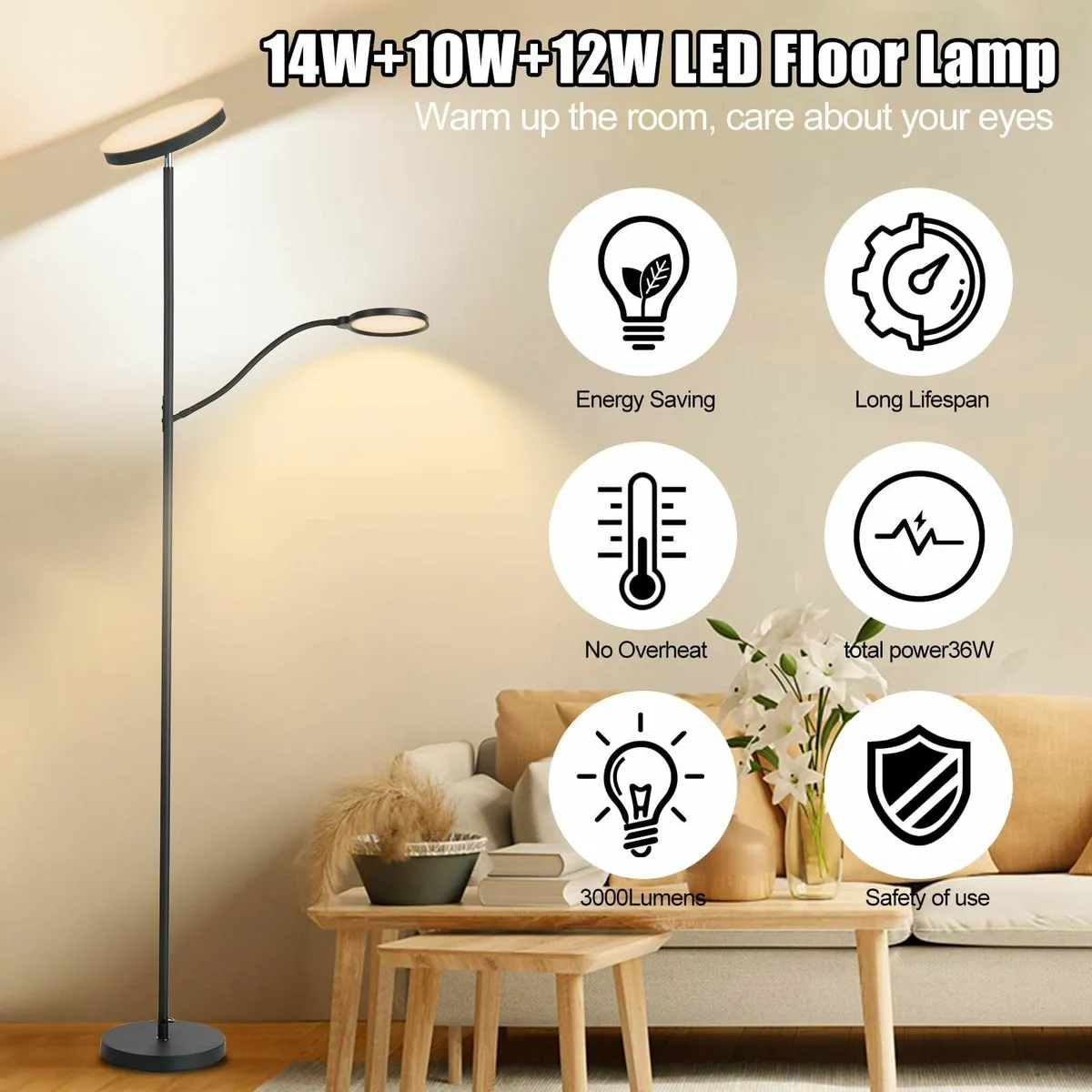 LED Floor Lamp 36W/3000LM Super Bright Modern - Image 3