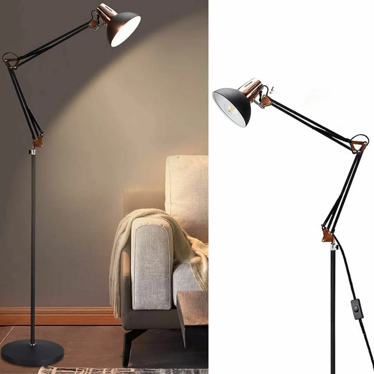 Modern Grey-Black Copper Reading Floor Lamp - Image 1