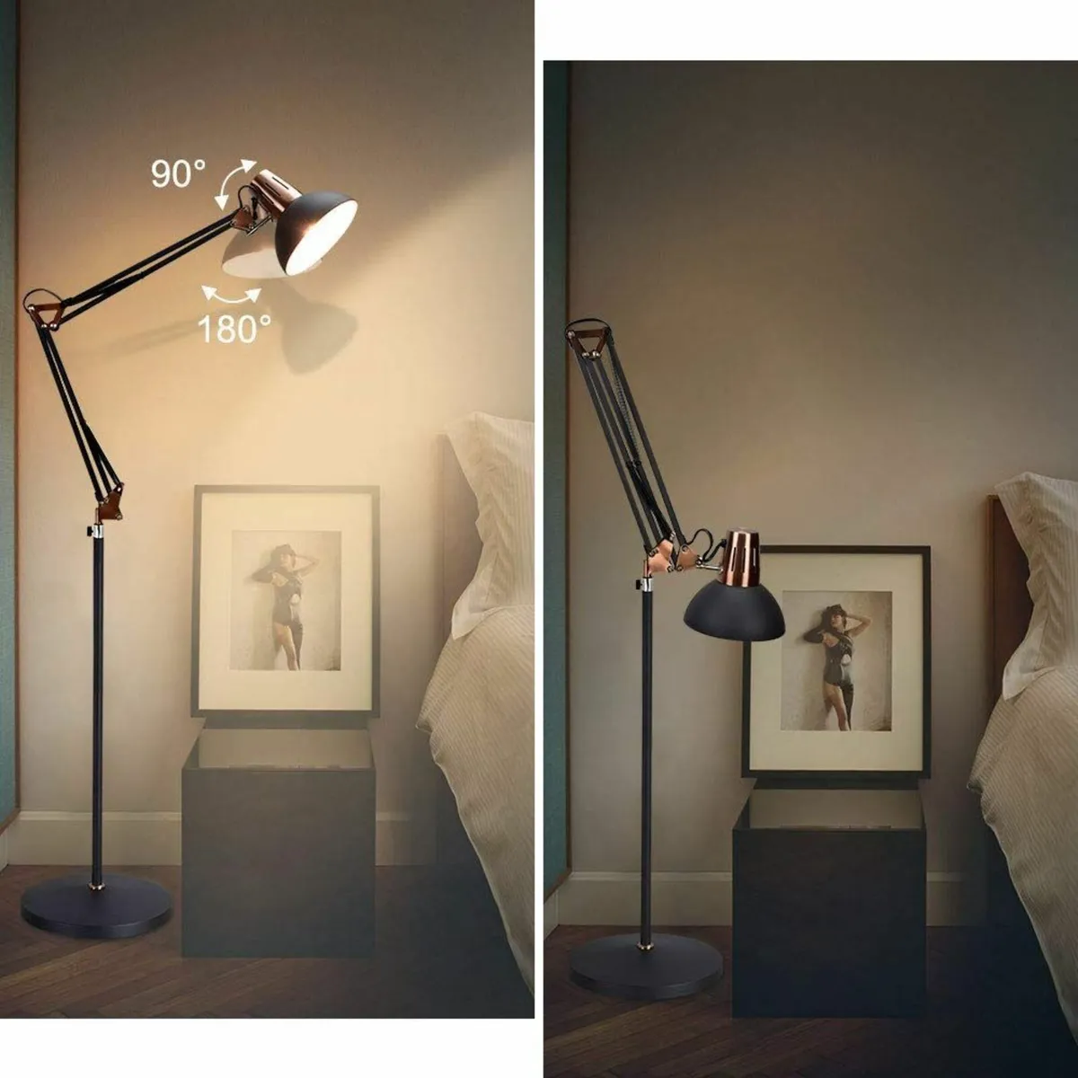 Modern Grey-Black Copper Reading Floor Lamp - Image 2