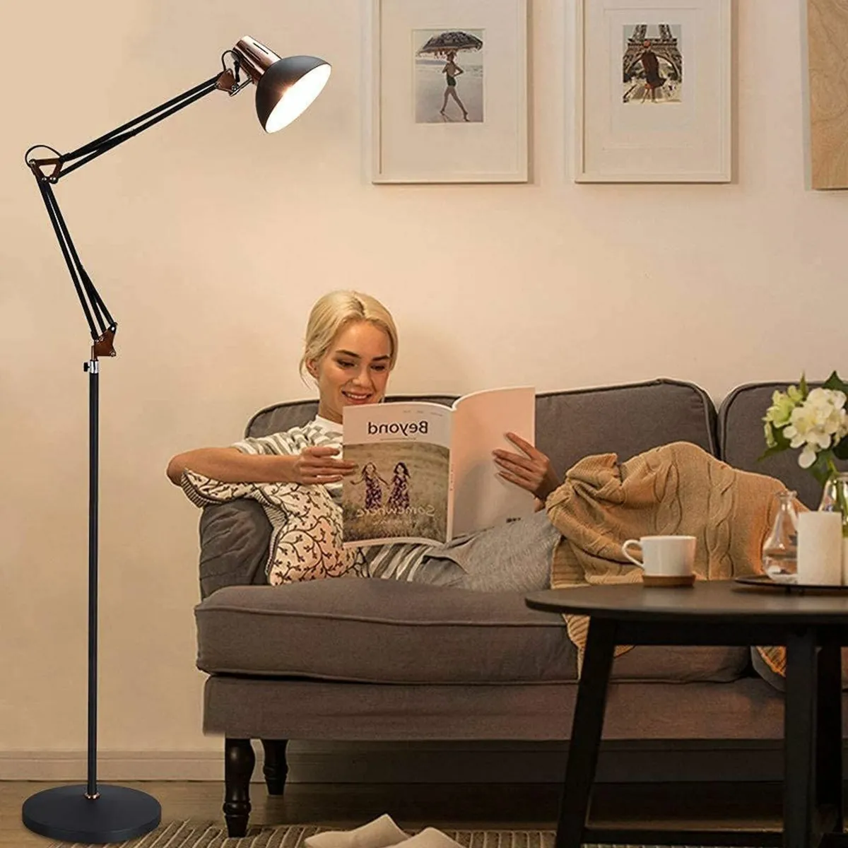 Modern Grey-Black Copper Reading Floor Lamp - Image 3